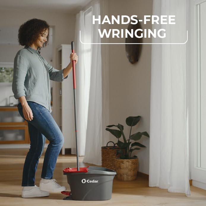 O-Cedar Easywring - Sistema de Limpieza de Suelos de Microfibra con 1 Recambio Adicional, Rojo y Gris