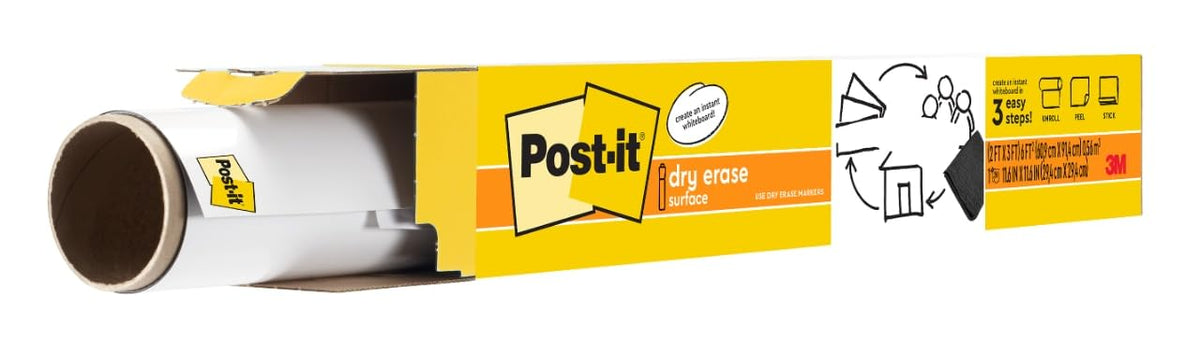 Post-it - Superficie de película de borrado en seco para paredes, puertas, mesas, pizarras, pizarras blancas y más, extraíble, a prueba de manchas, fácil instalación, rollo de 3 pies x 2 pies, blanco,
