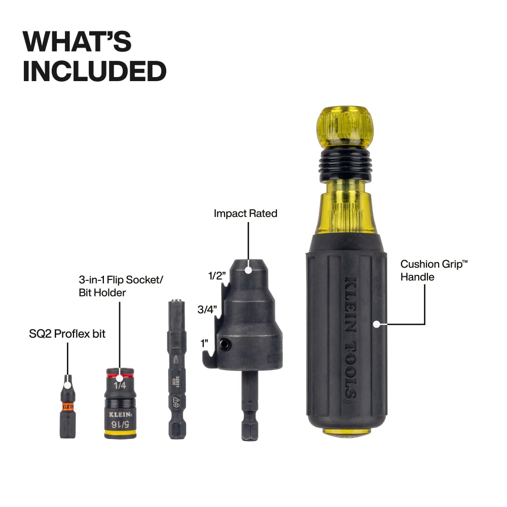 KLEIN TOOLS 85191HD | Escariador Conductos 3 En 1 | Uso Impacto | 1/2 Y 3/4 | Escaria tubos de 1/2 y 3/4 pulgadas con una herramienta 3 en 1 de impacto, con conexión rápida para dados integrada.