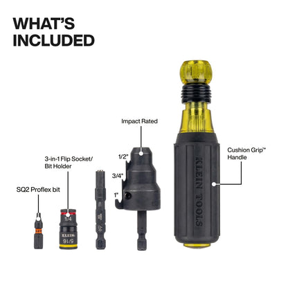 KLEIN TOOLS 85191HD | Escariador Conductos 3 En 1 | Uso Impacto | 1/2 Y 3/4 | Escaria tubos de 1/2 y 3/4 pulgadas con una herramienta 3 en 1 de impacto, con conexión rápida para dados integrada.