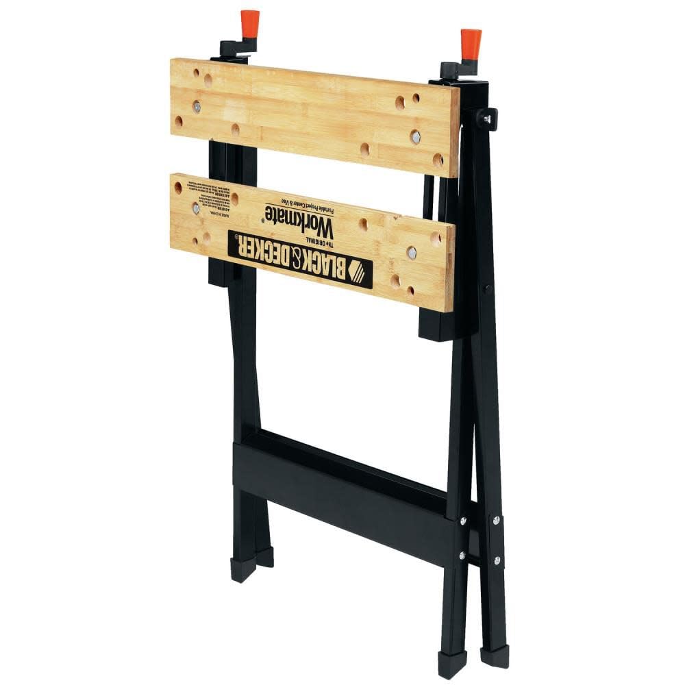 BLACK+DECKER Banco de Trabajo Portátil, Mesa Plegable Acero y Madera Negro/Naranja, 158kg, WM125