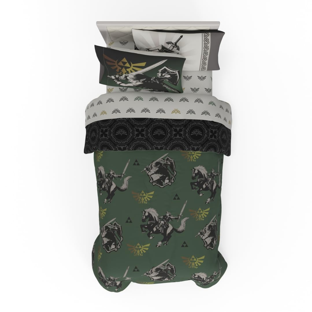 Franco Garfield Juego de Ropa de Cama Reversible, 5 Piezas - Mellizo - Verde - Leyenda de Zelda