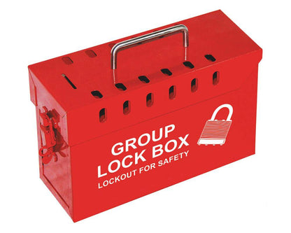 Zing Green Products 7299R-UN - Caja portátil de acero para etiquetar con bloqueo grupal, caja de bloqueo acepta hasta 13 candados, 10 x 6 x 4 pulgadas, rojo