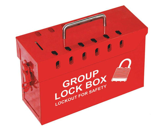 Zing Green Products 7299R-UN - Caja portátil de acero para etiquetar con bloqueo grupal, caja de bloqueo acepta hasta 13 candados, 10 x 6 x 4 pulgadas, rojo