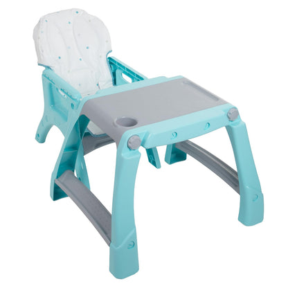 PRINSEL | Sillita Alta Infantil Convertible | Silla Alta para Bebé | Kinder City | Azul Turquesa | De 6 Meses a 3 Años, Convertible a Escritorio, Doble Charola Ajustable, Fácil de Limpiar | Artículos para Bebés