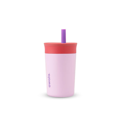 Owala - Vaso aislante de acero inoxidable para niños, con popote flexible resistente a derrames, fácil de limpiar, botella de agua para niños, ideal para viajes, apto para lavaplatos, 12 onzas, rosa y morado (cohete lila)