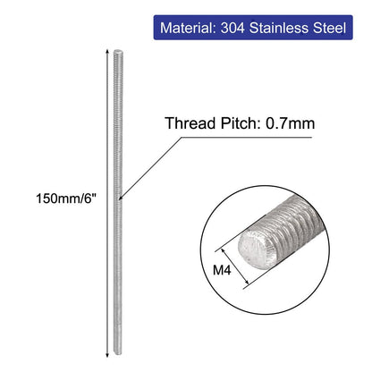 Uxcell a16071500ux0081 M4 x 150 mm 304 - Tacos para barra (5 unidades, acero inoxidable totalmente roscado, tono plateado)