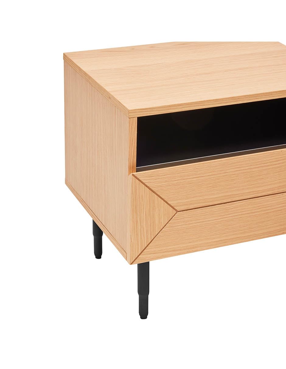 Buró Mobica Visby Moderno de Chapa de Roble con Espacio Laminado Negro, Acabado en Laca, Patas de Metal, 50 cm