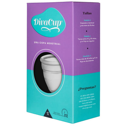 DivaCup Copa Menstrual Reutilizable Modelo 2, Pack de 1 – 100% Silicona Médica, Hasta 12 Horas de Protección, Sin BPA ni Látex, Ecológica y Cómoda para Uso Diario