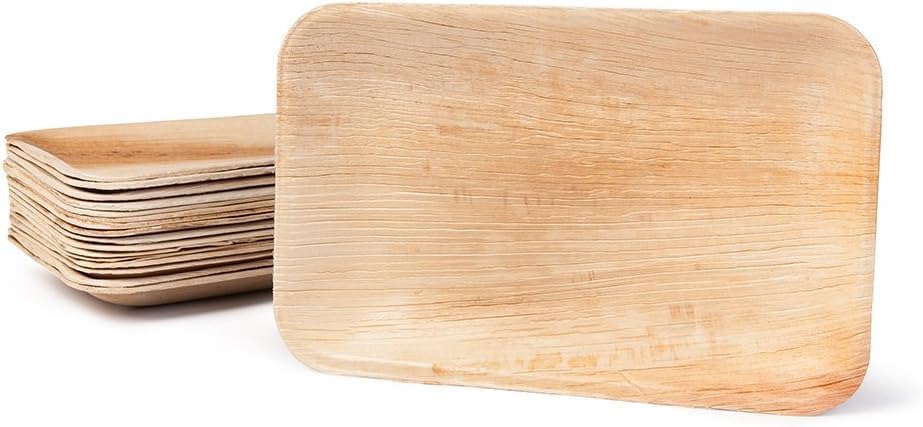 Eco Craft Stix - Platos rectangulares de hoja de palma de 6 x 9 pulgadas Paquete de 50 unidades. Placa de bambú respetuosa con la tierra, tabla de charcutería desechable, placa de tablero. Bodas y