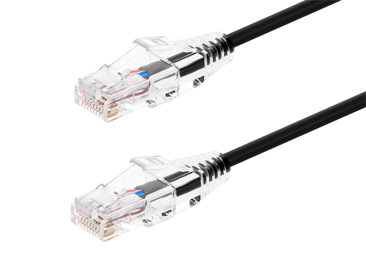Monoprice Cable Ethernet Cat6 SlimRun 0.9 m (3 pies), Morado - 7ft - Negro -