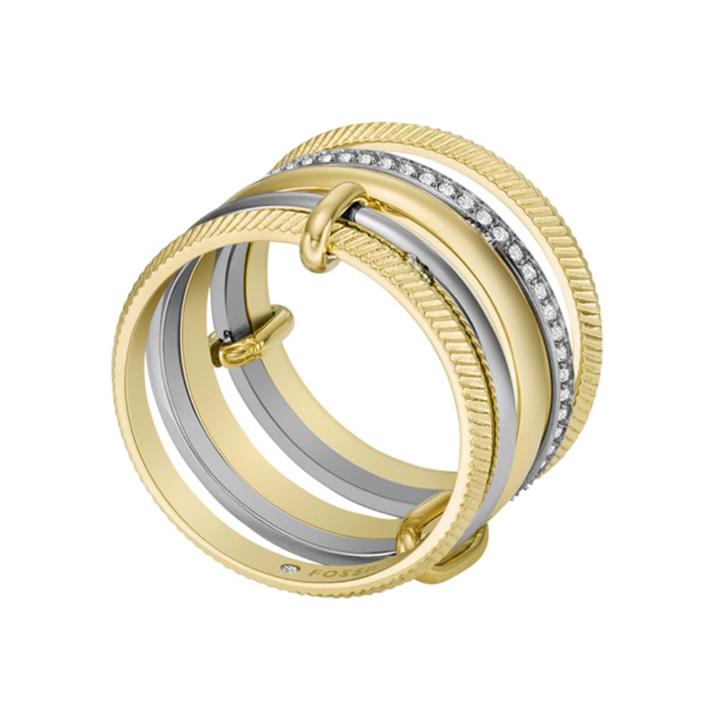 Anillo apilado Fossil Harlow JF04592998 de acero inoxidable de color dorado y plateado para dama, talla 7
