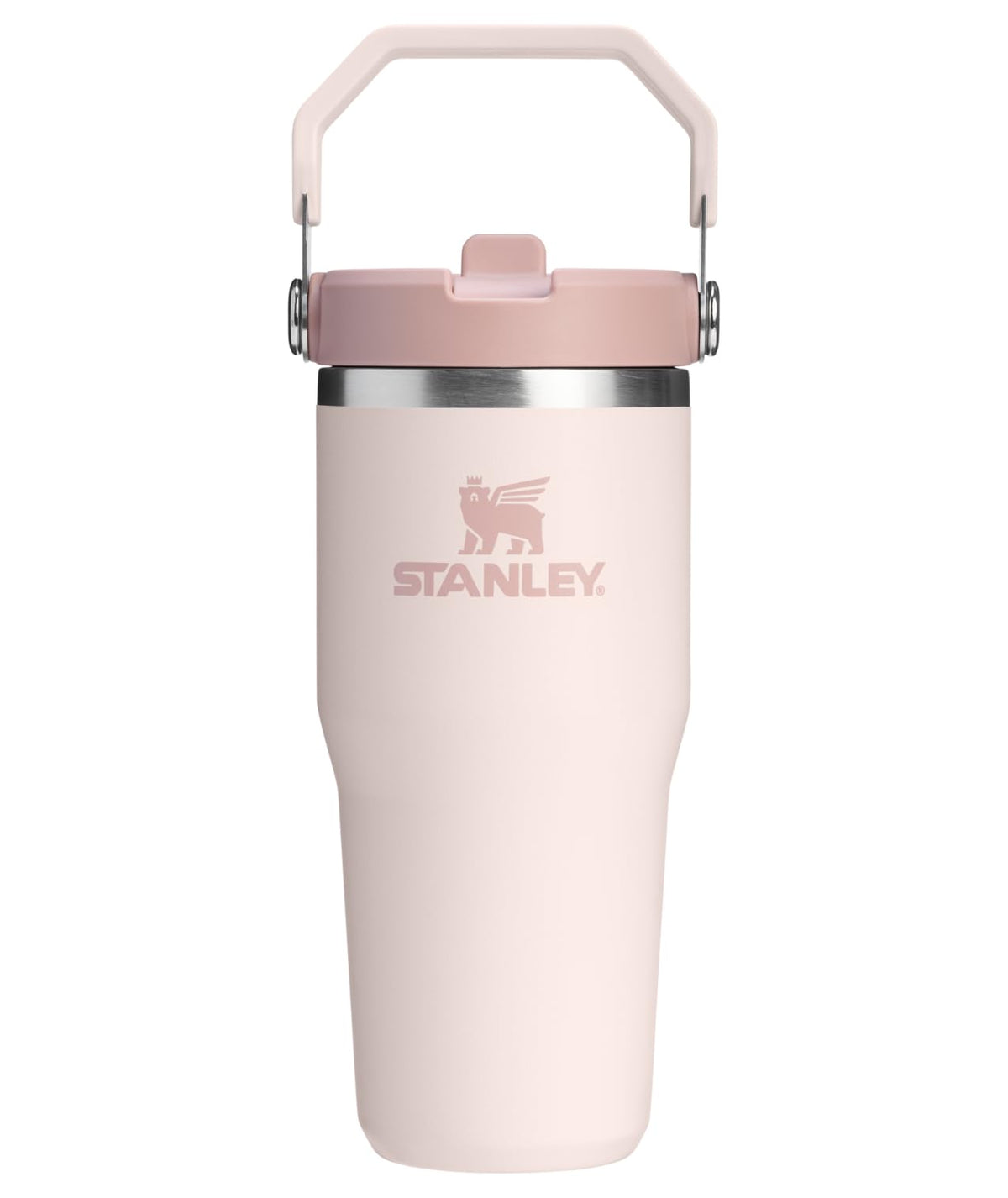 STANLEY IceFlow 2.0 - Vaso con popote abatible con asa de 14 onzas, tapa giratoria y popote abatible, botella de agua a prueba de fugas, acero inoxidable aislado, sin BPA, cuarzo rosa