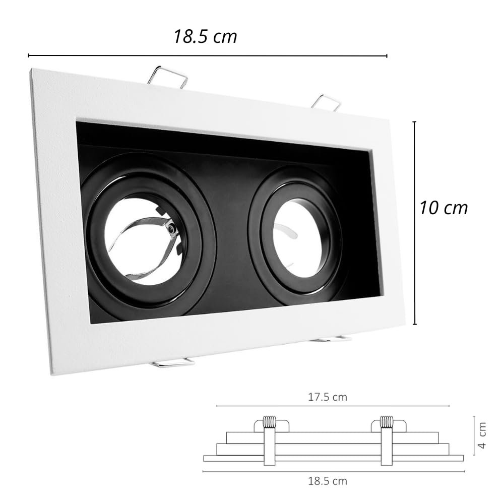 Empotrable Plafon/Techo Dirigible para Spot Doble Color Blanco 2XMR16 (No lo incluye) IP20 Hermoso Diseño para Darle un Toque a tus Areas de Mayor Fluidez