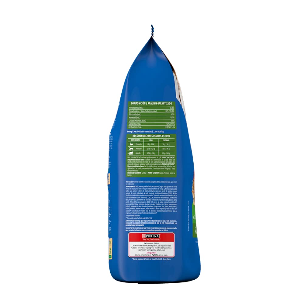 Purina Cat Chow Adulto Hogareño Todos los Tamaños Sabor Carne 3.0 Kg