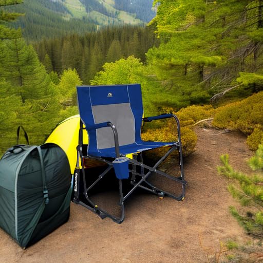 GCI Outdoor - Silla Mecedora Plegable portátil con reposabrazos sólidos y duraderos, Soporte para Bebidas y Respaldo cómodo, Color Azul Real