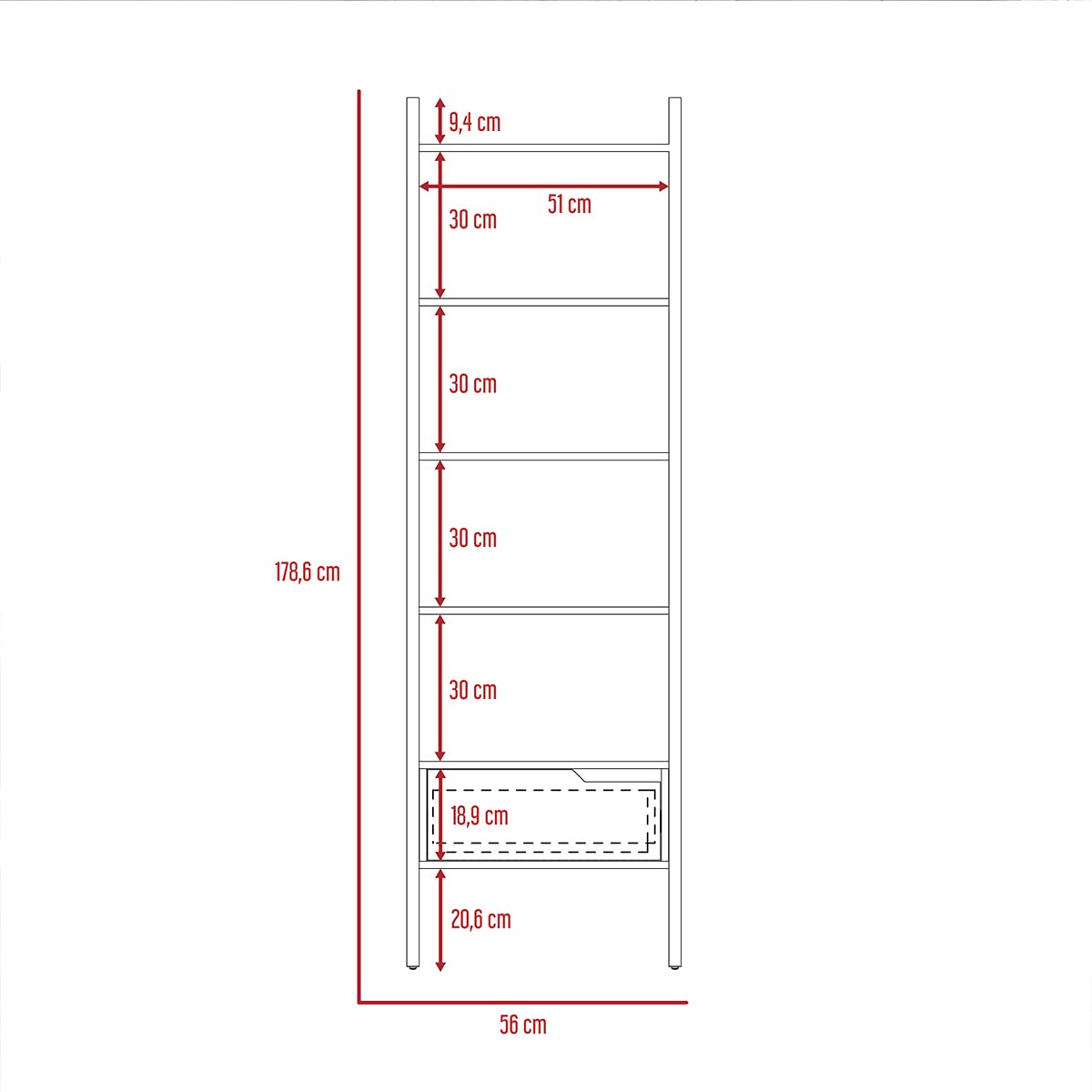 Diecsa Deco Home Estanteria Oslo armable, Color Duna con Carbon, Dimensiones 56 Largo X 39 Ancho X 180 Alto cm, Estilo contemporáneo, con Cuatro entrepaños