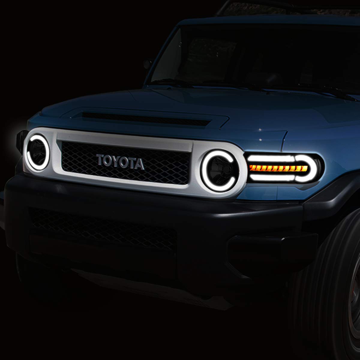 DNA Motoring HL-LB-FJC07-BK-SM-CL1 Faros Delanteros Lente Ahumado LED DRL + Luz Direccional Secuencial Negro/Humo/Transparente Par para Toyota FJ Cruiser 07-15