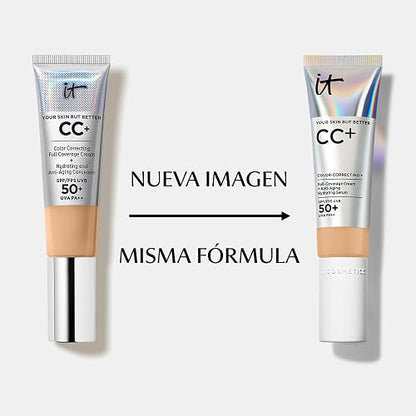 It Cosmetics - CC Cream con Protector Solar FPS 50+ 7 en 1 Base Natural | Base de Maquillaje Correctora de Cobertura Completa - con Suero Hidratante, Vitamina E y Niacinamida