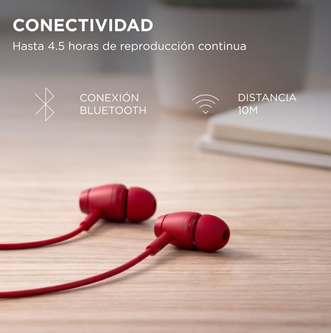 NACEB TECHNOLOGY Audífonos Manos Libres Bluetooth NA-0314R Intraurales - Micrófono Omnidireccional, Bluetooth 4.1 Alcance 10 m, Batería 70 mAh hasta 4.5 h, Carga MicroUSB - Rojo
