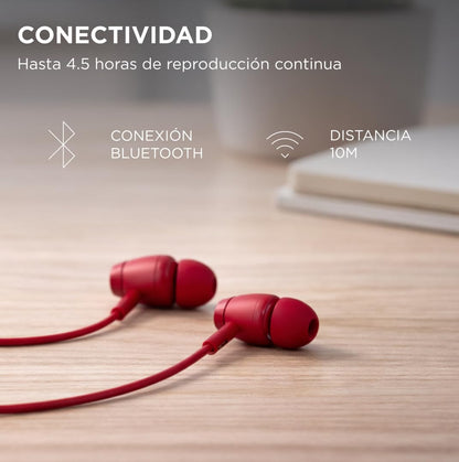 NACEB TECHNOLOGY Audífonos Manos Libres Bluetooth NA-0314R Intraurales - Micrófono Omnidireccional, Bluetooth 4.1 Alcance 10 m, Batería 70 mAh hasta 4.5 h, Carga MicroUSB - Rojo