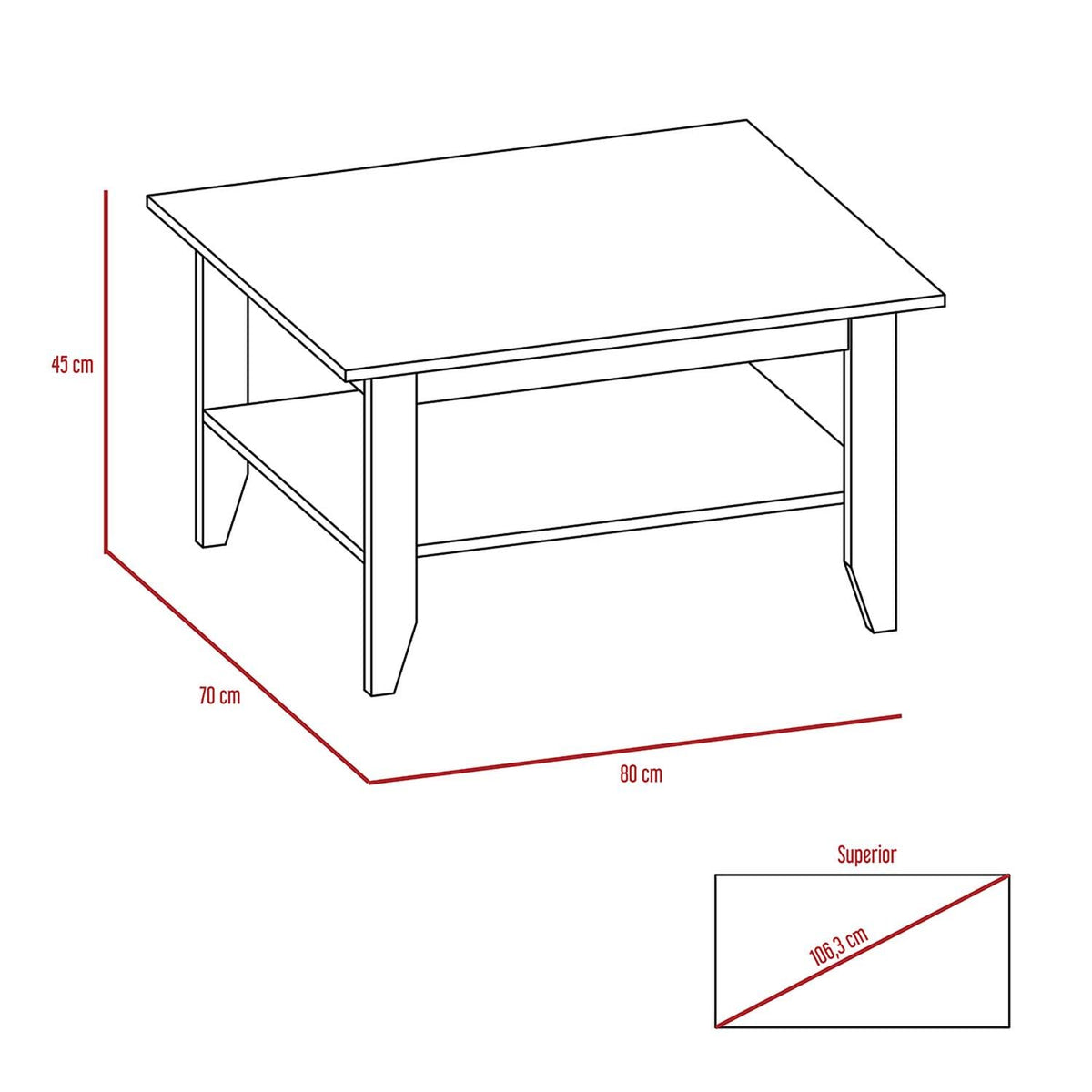 Espacio Klik Mesa de Centro Essential armable, Color Duna, Dimensiones 80 Largo X 70 Ancho X 45 Alto cm, Estilo contemporáneo, con un entrepaño