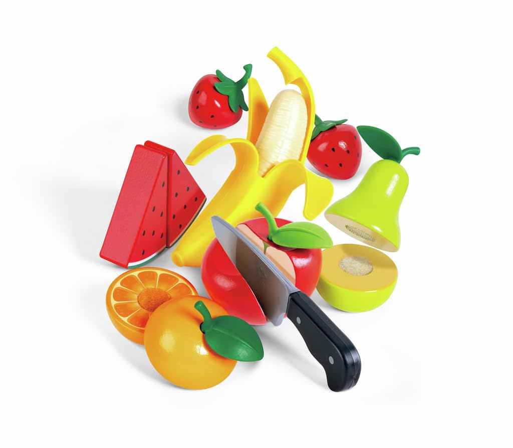 Hape , Juego de rol , Frutas Saludables con Cuchillo de Juguete Realista para Aprender y Jugar. Accesorio Cocina. De 2 a 8 años. E3171