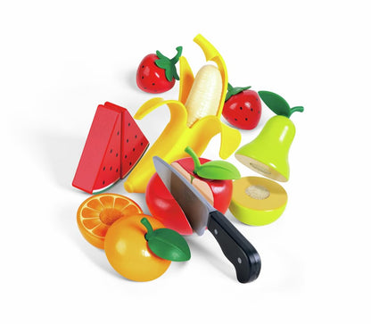 Hape , Juego de rol , Frutas Saludables con Cuchillo de Juguete Realista para Aprender y Jugar. Accesorio Cocina. De 2 a 8 años. E3171