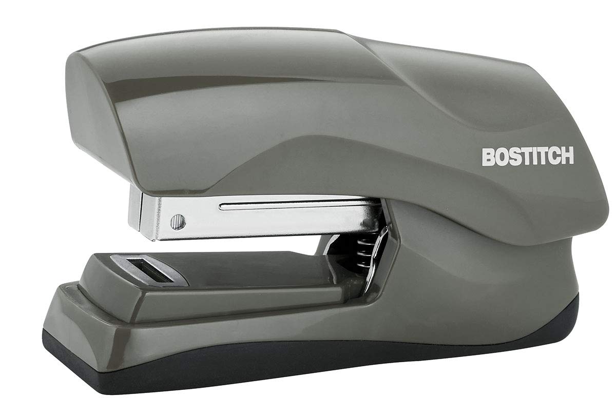 Bostitch - Grapadora de oficina resistente, capacidad de 40 hojas, sin atascos, media tira, cabe en la palma de tu mano, para aula, oficina o computadora, gris - Gris - Compacto
