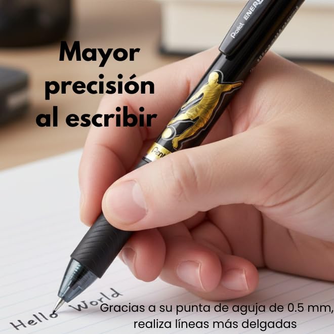 Pentel EnerGel, Bolígrafo de Gel Retráctil/Pluma Recargable, Punta de Aguja 0.5 mm, Edición Especial Fútbol, Tinta Negra de Secado Rápido, Cuerpo Blanco, Paquete de 10 Piezas, BLN125FBW-A