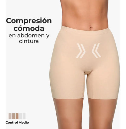 BODYcontrol Boxer Mujer Tipo Faja Short Moldeadora Invisible Calzón Licra Shorts Ropa Interior Fondo para Vestidos Cómoda Corte Láser Antideslizante Control Medio Pierna 5" 2414