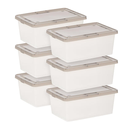 IRIS USA Caja Clara/Gris, Plástico con Tapa, Paquete de 6, para Zapatos, Estantes, Maestros, Juegos, Clara/Gris