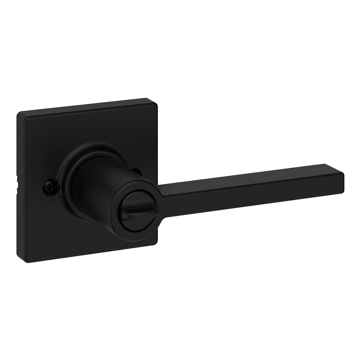 Kwikset Casey - Manija de puerta interior de privacidad con cerradura, palanca de puerta para baño y recámara, cerradura reversible sin llave, color negro mate, con protección Microban