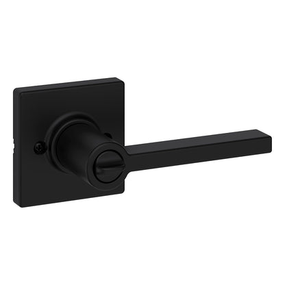 Kwikset Casey - Manija de puerta interior de privacidad con cerradura, palanca de puerta para baño y recámara, cerradura reversible sin llave, color negro mate, con protección Microban