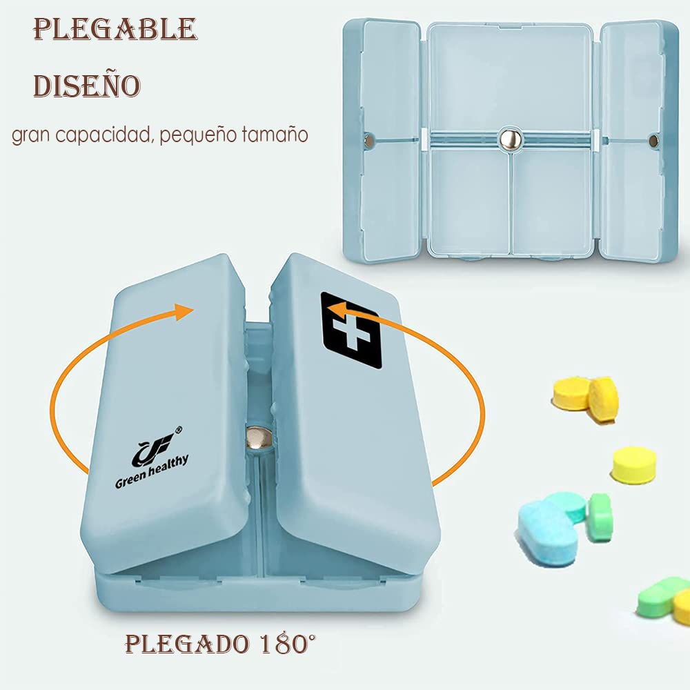 GeorgeX Pastillero Semanal de 7 Días, Pastillero Portátil de Viaje, Caja de Almacenamiento de Medicamentos con Siete Compartimentos para Medicamentos Vitamínicos y Suplementos (Verde)