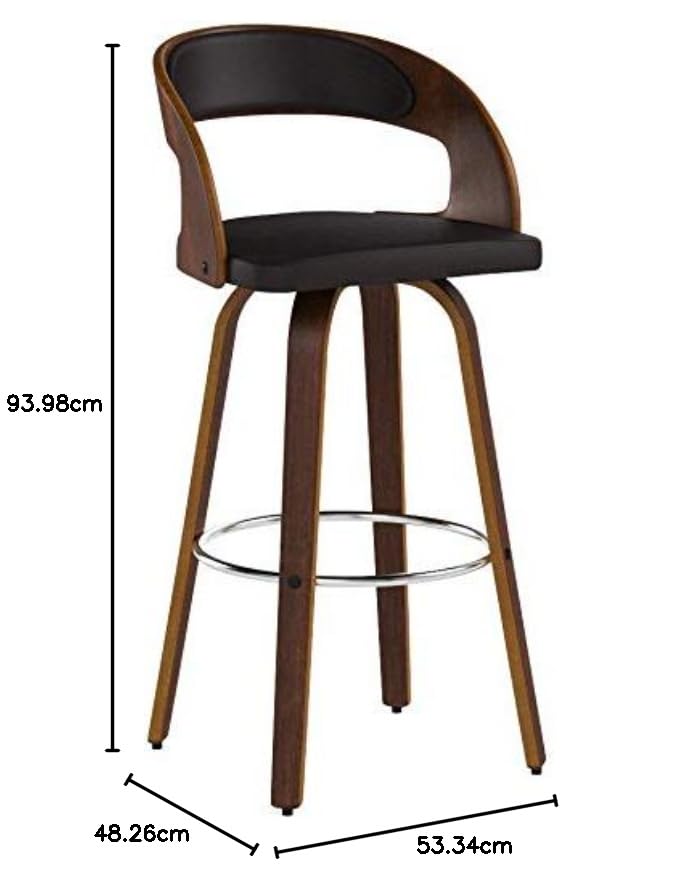 Armen Living Shelly - Taburete Giratorio Moderno de 26 Pulgadas de Altura del Asiento de Mediados de Siglo para mostrador de Isla de Cocina en Piel sintética café y Madera de Nogal