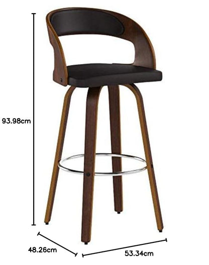 Armen Living Shelly - Taburete Giratorio Moderno de 26 Pulgadas de Altura del Asiento de Mediados de Siglo para mostrador de Isla de Cocina en Piel sintética café y Madera de Nogal