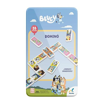 Bluey Dominó Infantil en Tin (Caja metálica), Juego de Mesa con 28 Fichas Ilustradas