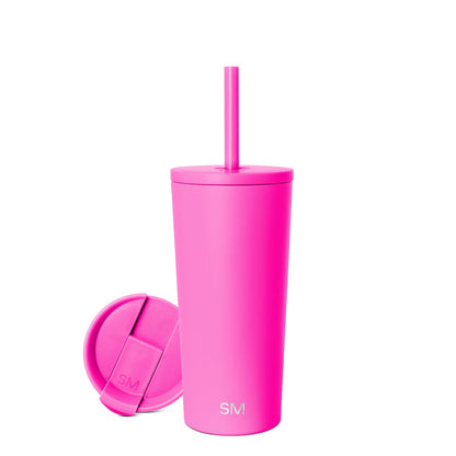 Simple Modern Classic Vaso Térmico con Popote y Tapa Abatible - 590ml - Rosa frambuesa