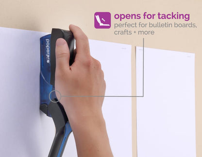 PaperPro - Grapadora compacta clásica de computadora, capacidad de 15 hojas, sin esfuerzo, un dedo, 80% más fácil, color azul
