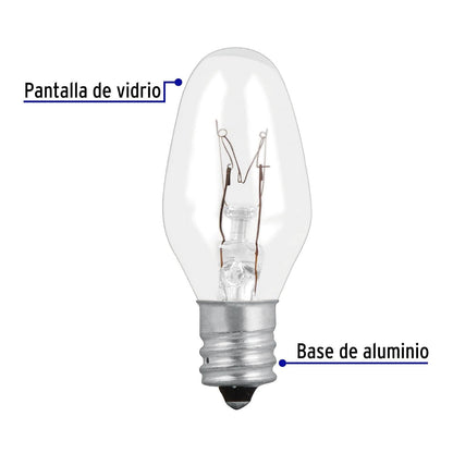 Volteck FI-50T, Focos incandescentes transparentes, base E12, 7.5watts, 50pzas