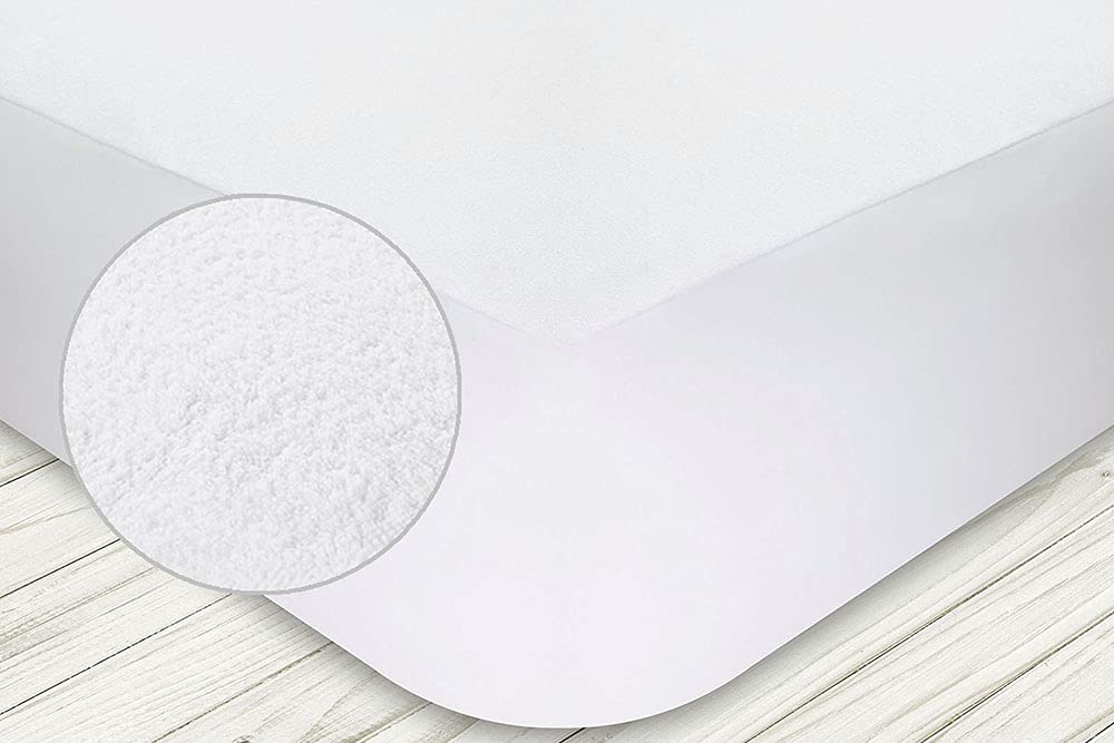 Dalfiori Protector de colchón Transpirable Blanco Queen Size 150 x 190 x 40 cm, Cubierta 80% Rizo de algodón y Respaldo 20% poliéster película de Poliuretano Transpirable