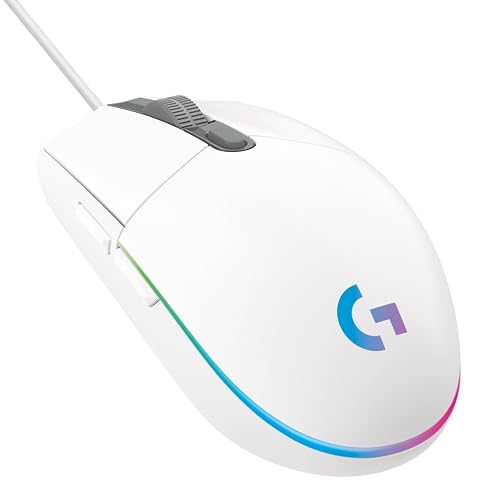 Logitech G203 LIGHTSYNC Mouse Ergonómico con Cable, Iluminación RGB Personalizable, 6 Botones Programables, Seguimiento de hasta 8,000 dpi, Ultra-Ligero - Color Blanco