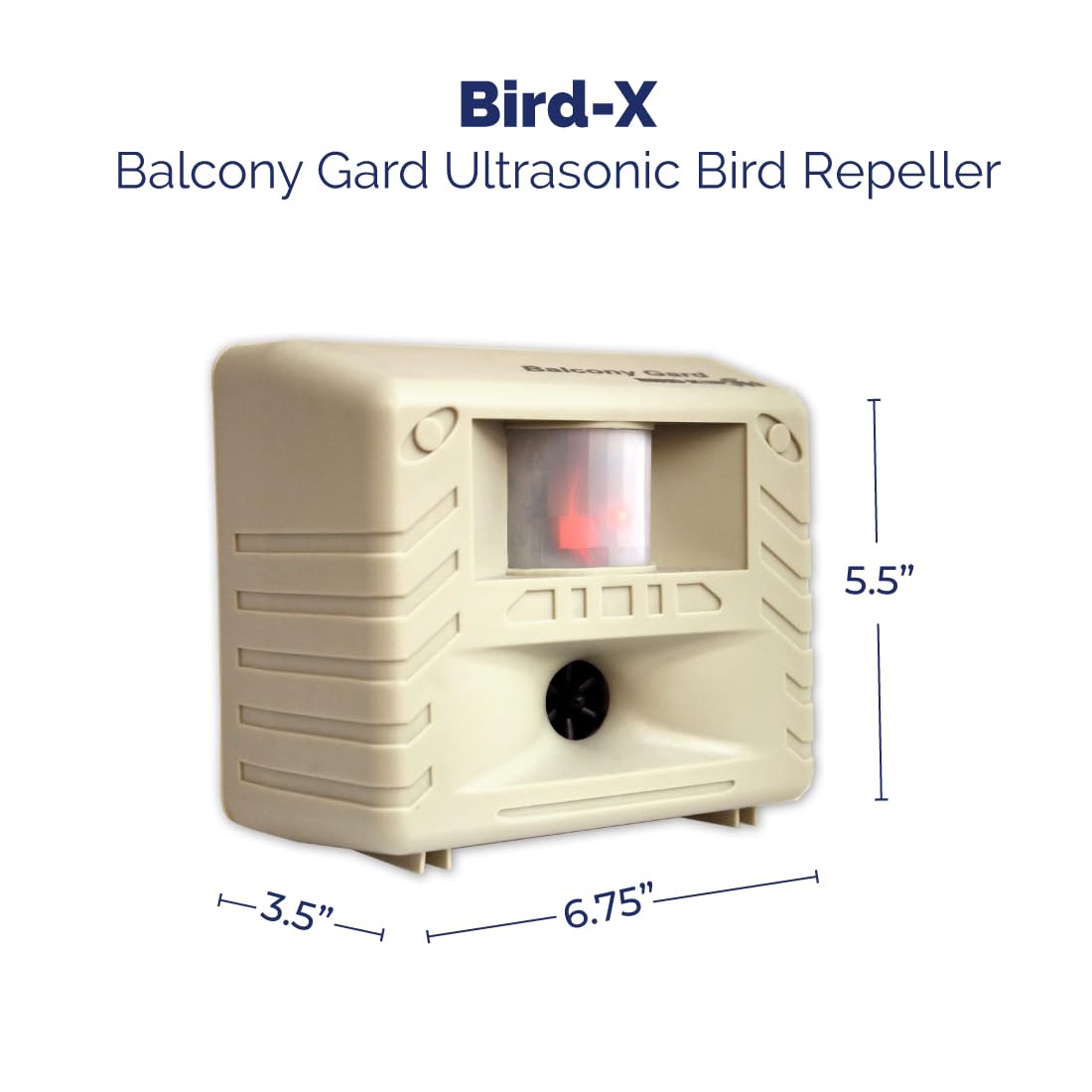 Bird-X Balcón Gard, preventor ultrasónico de pájaros, señuelo para pájaros al aire última intervensión con sensor de movimiento, fácil de instalar, cubre hasta 900 m2 Pies, frecuencia de 15 a 25 kHz,