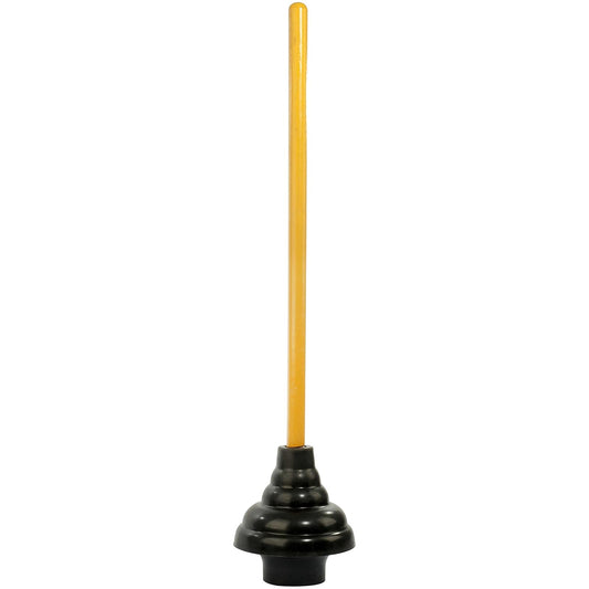 LDR 512 3410A - Mango de drenaje resistente de doble empuje que elimina los zuecos para baños, cocinas, baños, duchas, potentes comerciales y residenciales, 26.40 x 5.35 pulgadas, émbolo de brida de madera