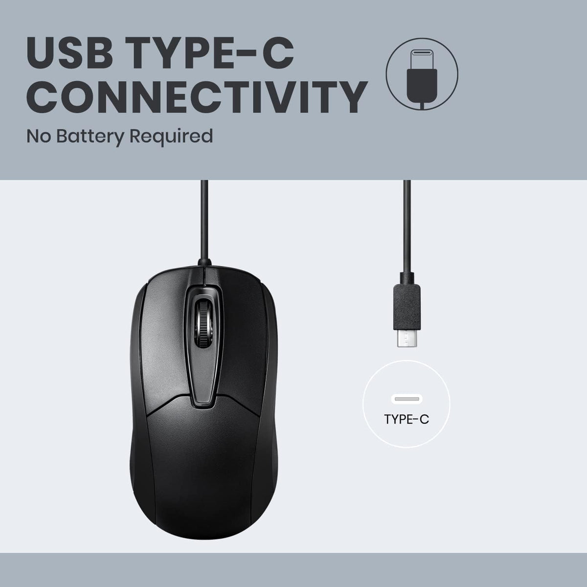 Perixx PERIMICE-209C - Mouse óptico con Cable USB Tipo C - Cable de 5.9 pies - 1000 dpi - Negro, (11994)