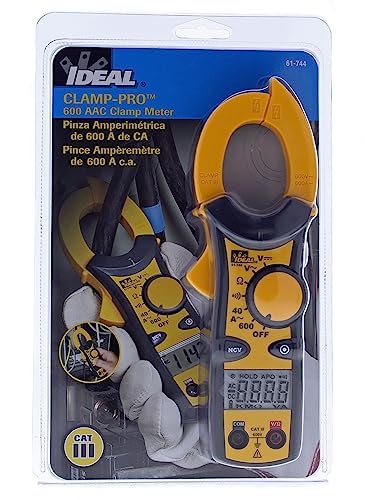 IDEAL 61-746 600 Amp Clamp-Pro Clamp Meter with True RMS | 600 A, Medición CA/CC, Diseño Mandíbula Cónica, Apagado Automático