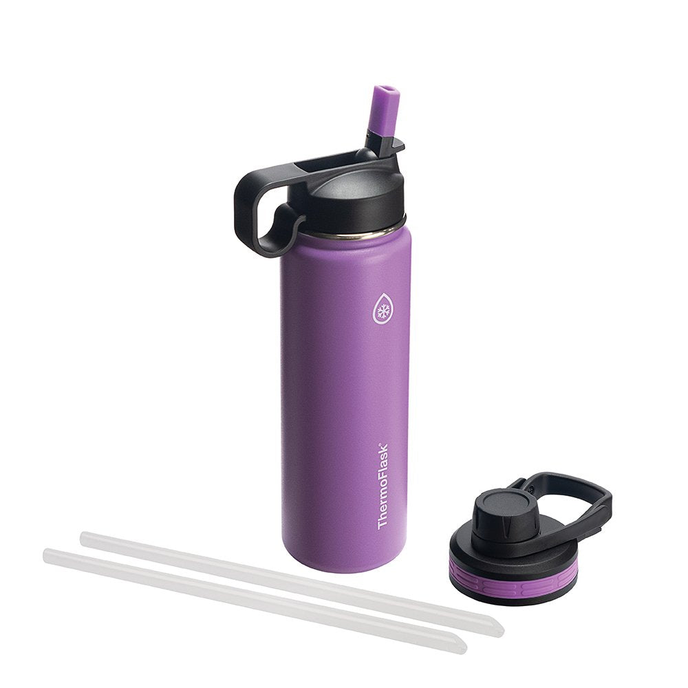 ThermoFlask Botella de Agua Doble Aislada con Dos Tapas 40 oz - Morado (Plum) - 0.7 Litros