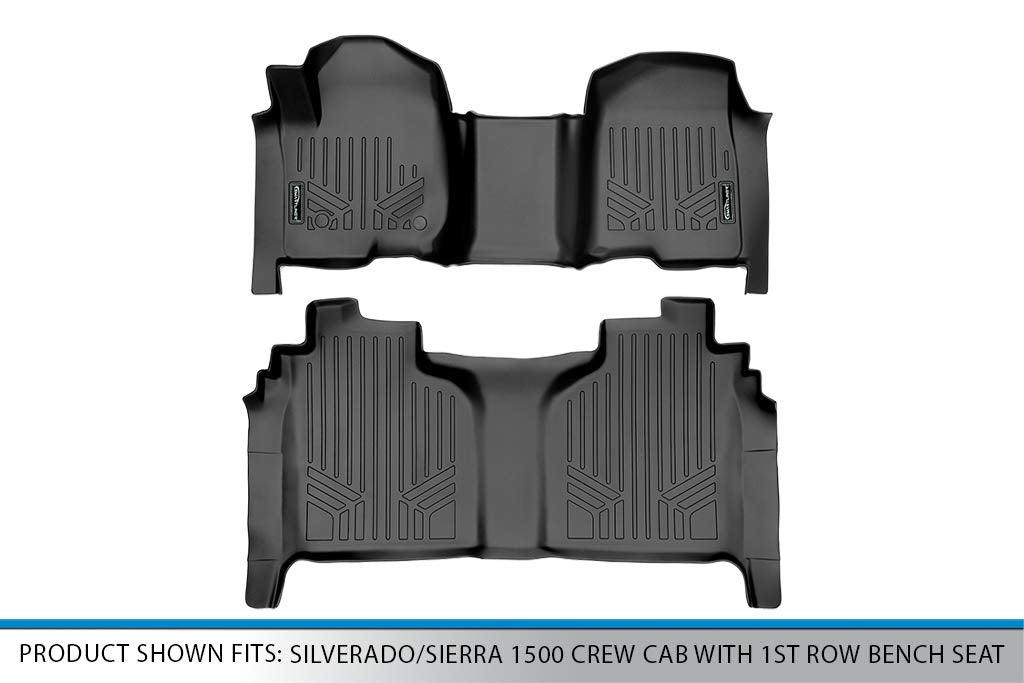 SMARTLINER Juego de Alfombrillas de Piso de 2 Filas Color Negro Compatible con Silverado/Sierra 2019-2022 2500/3500 2020-2022 2500/3500 Crew Cab con Asiento de Banco de Primera Fila