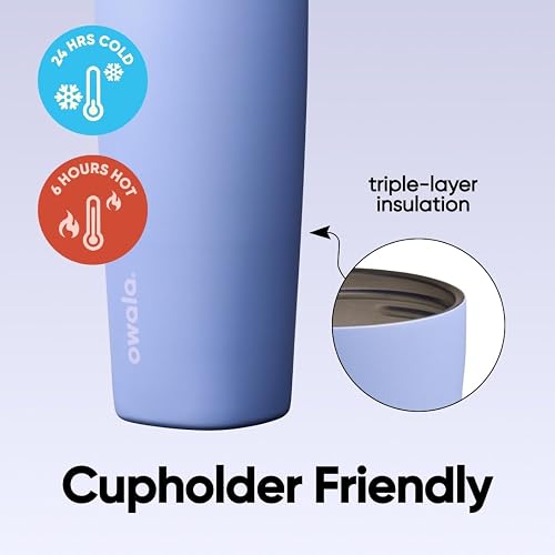 Owala SmoothSip Slider - Vaso de café aislado de acero inoxidable, taza de café helado reutilizable, taza de viaje de café caliente, sin BPA, 567 g, fuera del azul